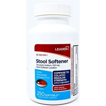 Stool Softener (Docusate Sodium) 250 Softgels by Leader