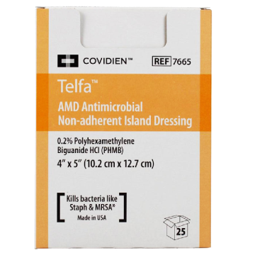 Telfa Antimicrobial Island Dressings 4 inch x 5 inch, box of 25