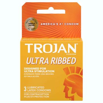 Trojan Condoms Ultra Ribbed for Maximize Stimulation, Lubricated 3-Pack