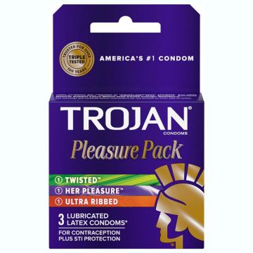 Trojan Pleasure Pack Lubricated Condoms with Twisted, Her Pleasure & Ribbed 3-Pack