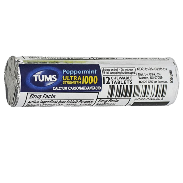Tums Ultra Strength Antiacid Chewable Tablets, Peppermint Flavor 12 Count