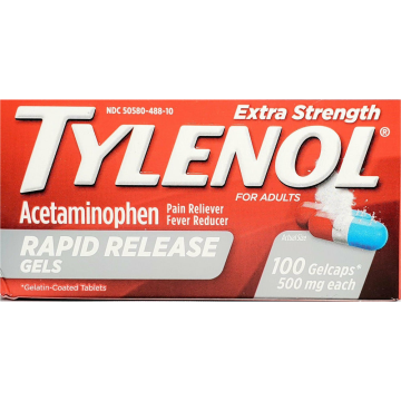 Tylenol Extra Strength 500 mg Each, 100 Rapid Release Gelcaps