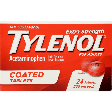 Tylenol Extra Strength, Acetaminophen 500 mg Each 24 Coated Tablets