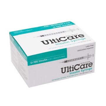 UltiCare Insulin Syringe Disposal, Latex-Free by Ultimed - Box of 100 - 1/2cc, 29G x 1/2 inch Needle.(Special order, minimum of 5)