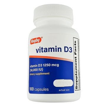 Vitamin D3, 1250 mcg (50000 IU) 100 Capsules by Rugby