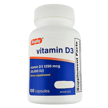 Vitamin D3, 1250 mcg (50000 IU) 100 Capsules by Rugby