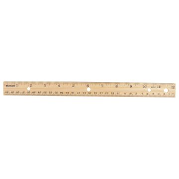 Westcott 12" Hole Punched Wood Ruler English and Metric With Metal Edge (10702) - 1