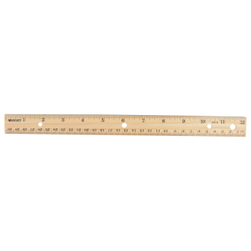 Westcott 12" Hole Punched Wood Ruler English and Metric With Metal Edge (10702) - 1