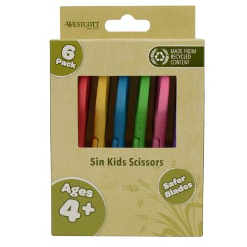 Westcott 5" KleenEarth Scissors 6-Pack, for Kids Ages 4+, Recycled Scissors for School and Craft Projects (00684-PARENT) - 1