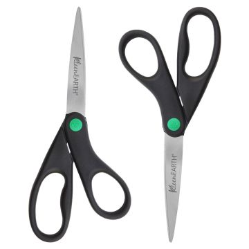 Westcott KleenEarth 8" Straight Recycled Stainless Steel Scissors, Black, 2 Pack (15179) - 1