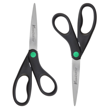 Westcott KleenEarth 8" Straight Recycled Stainless Steel Scissors, Black, 2 Pack (15179) - 1